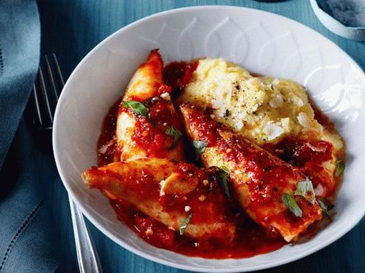Prawns stuffed with shrimp and polenta