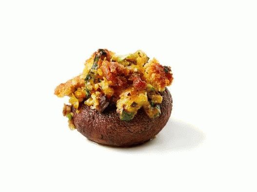 Champignons stuffed with chorizo   and corn bread