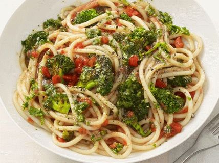 Photo of Pasta with baked broccoli and tomato and almond sauce