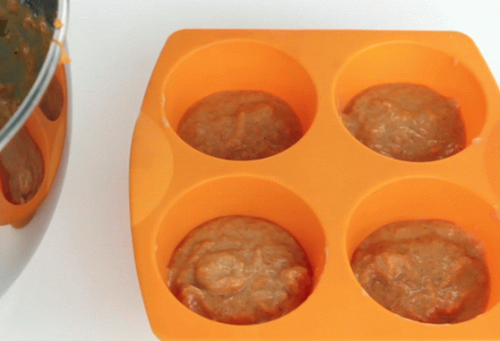 Pictures on request put carrot dough into molds