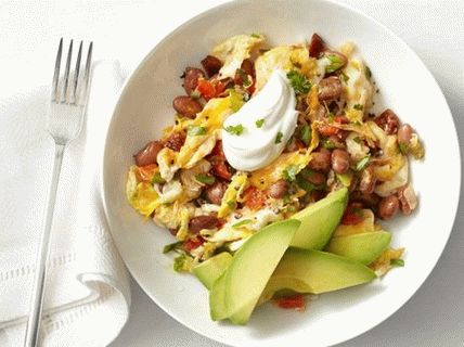 Photo omelet with chorizo   sausage and Mexican beans