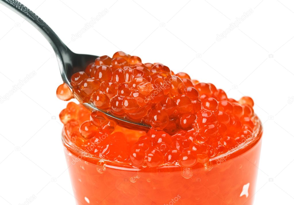 Original serving of red caviar to the table - 1