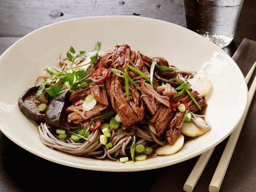 Photo of the dish - Pork in a slow cooker with Asian buckwheat noodles