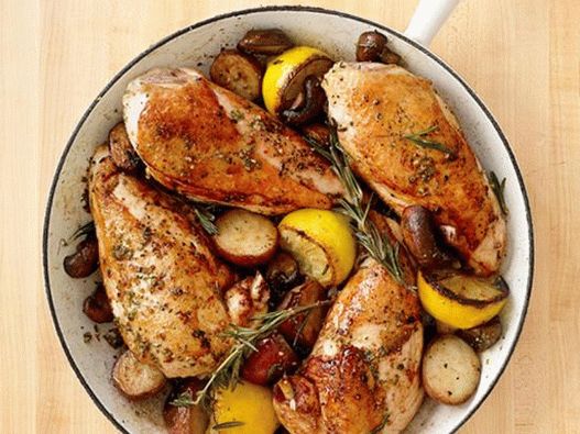 Dish Photography - Fried Chicken with Potatoes and Mushrooms