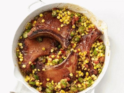 Photo of the dish - Smoked pork cutlets with corn and okra