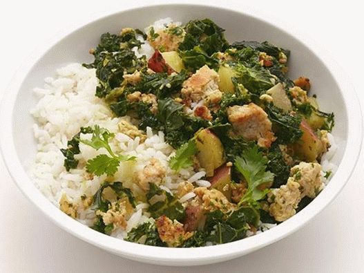 Photo of the dish - Turkey with kale and rice