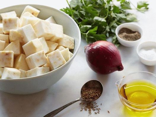 Ingredients for the recipe - Baked celery root vegetable