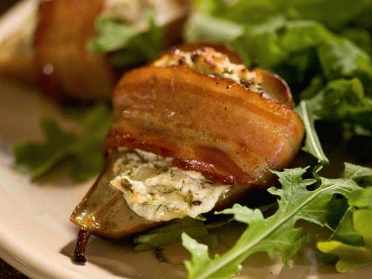 Photo of Baked pears in bacon stuffed with goat cheese
