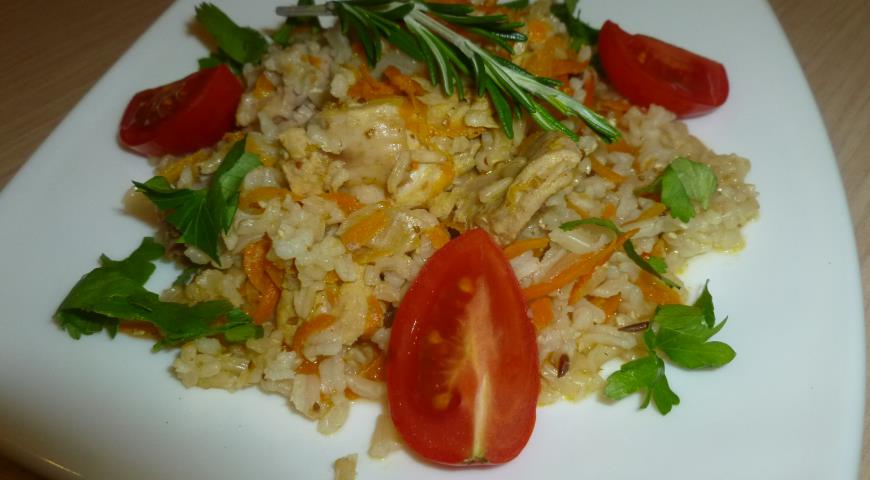 Pilaf with rabbit meat