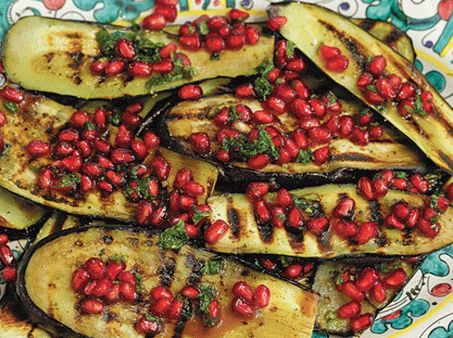 Eggplant baked with pomegranate and mint