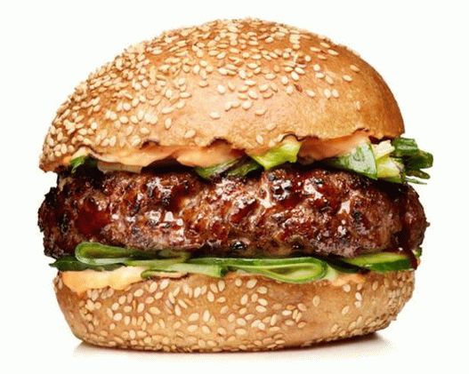 Hamburgers with Cucumbers and Hoisin Sauce