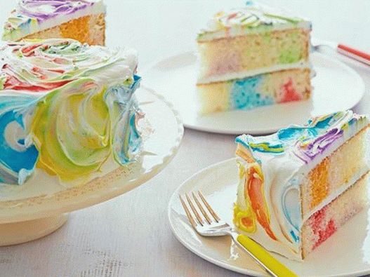 Photo of a rainbow cake with colored icing
