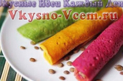 Multi-colored pancakes with vegetables for children