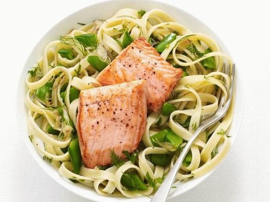 Photo of the dish - Fettuccine with salmon and sugar peas