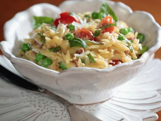 Photo of the dish - Orzo cream pasta with green peas and ham