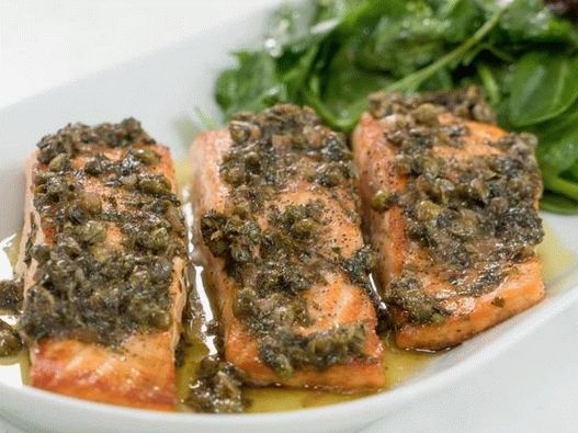 Photo of the dish - Fried salmon with capers in lemon sauce with rose wine