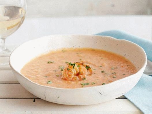Photo - Soup from baked tomatoes with sweet and sour shrimp