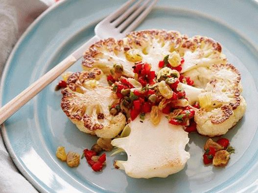 Baked Cauliflower Steaks with Raisin Relish