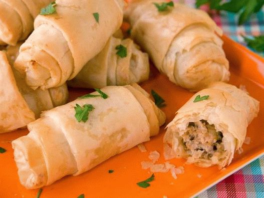 Filo pastry rolls with minced meat