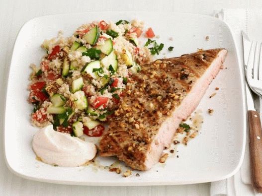 Grilled pork with zucchini and couscous