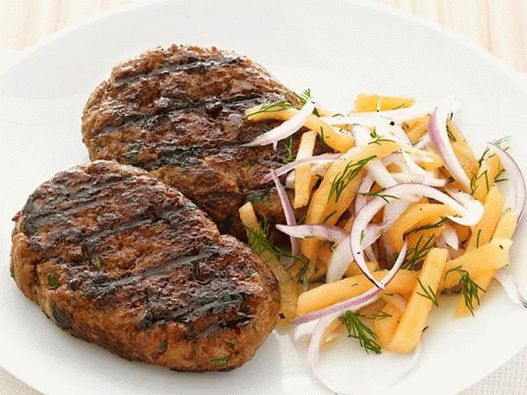 Grilled beef kufta with melon salad