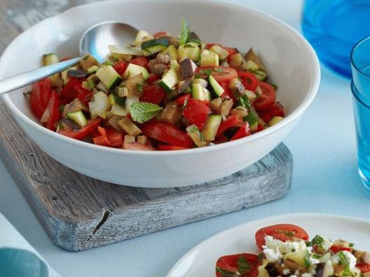 Grilled vegetables salad with feta and mint