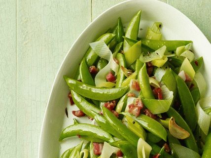 Photo of Sugar Peas in Pods with Leek and Pancetta