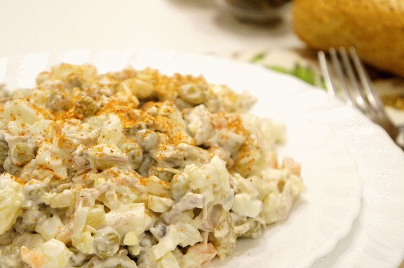 Olivier salad with turkey