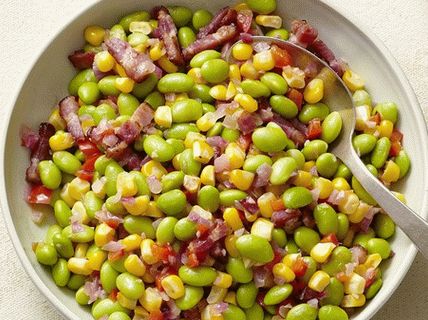 Photo of Edamame Bean Sauté with Corn and Bacon
