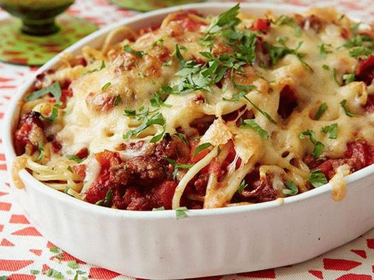 Photo of baked spaghetti in the oven