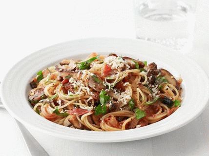 Photo of Spaghetti with bacon, mushrooms and herbs