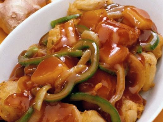 Photo deep-fried pork with sweet and sour pineapple sauce