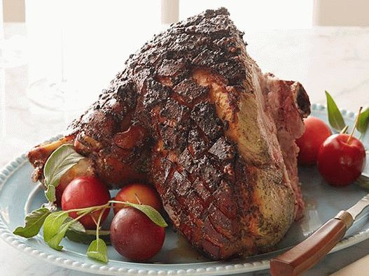 Photo Pork ham baked in the oven in apple glaze