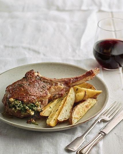Photo of veal cutlets on the bone stuffed with grill
