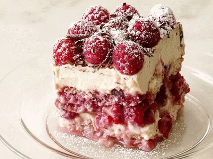 Photo of Tiramisu with raspberries and peanut cream