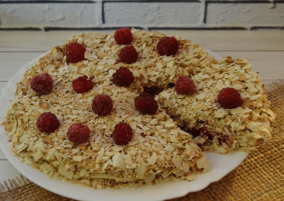 Lavash cake with raspberries