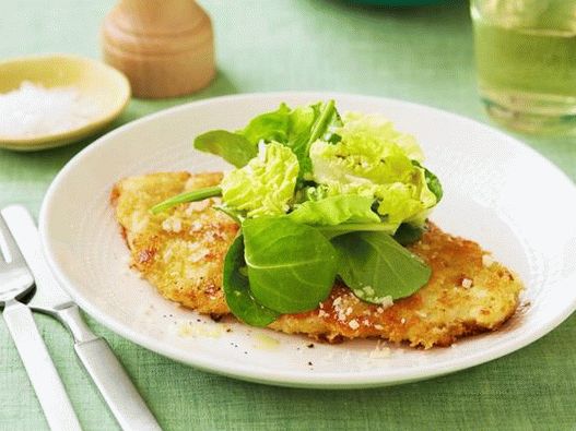Chicken chops under a parmesan crust