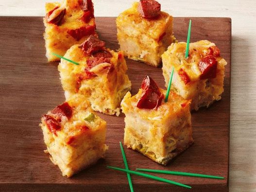 Photo of the dish - Appetizer of potato balls and chorizo   sausage