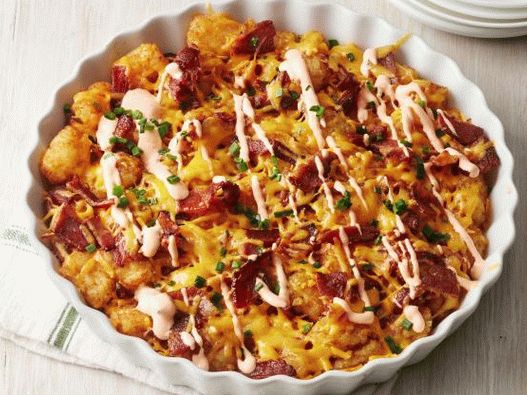 Photo Potato balls casserole with cheese and bacon