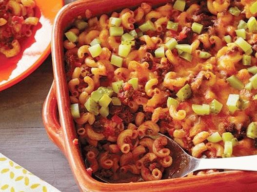Photo Casserole with pasta and meat mixture