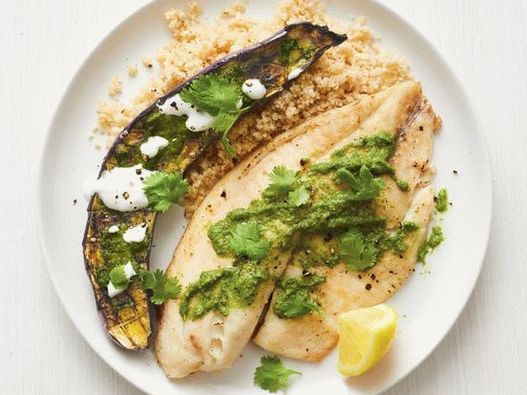 Tilapia with grilled eggplant in Moroccan
