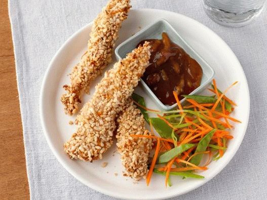Chicken Fingers with Snow Pea Garnish