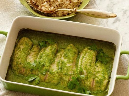 Tilapia with coconut sauce and herbs in the oven