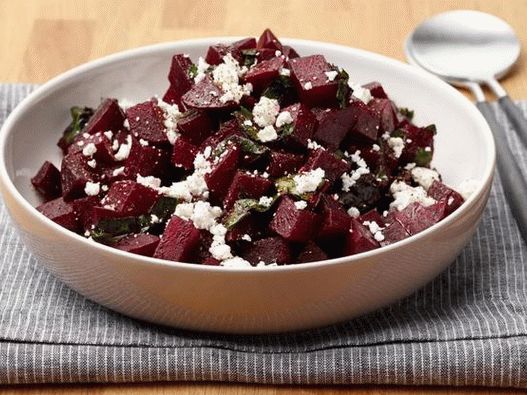 Beets in the microwave with tops and goat cheese