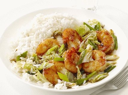 Photo Fried Shrimp and Chinese Cabbage with Soy Sauce
