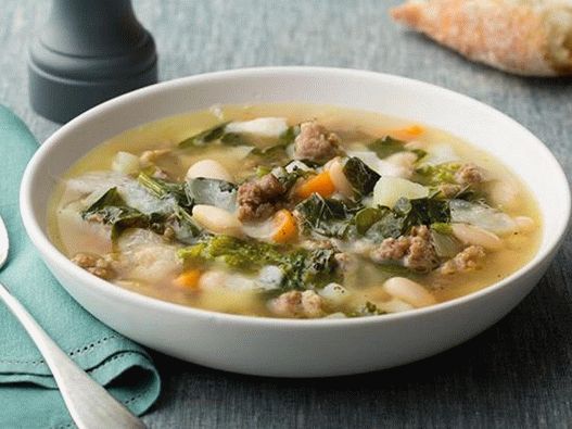 Photo of the dish - Bean soup with minced meat and rapini