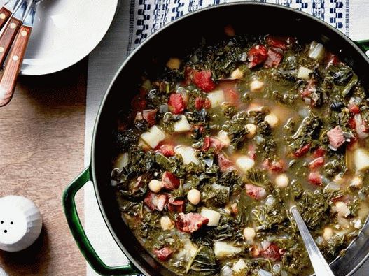 Photo of the dish - Portuguese soup with chickpeas and kale cabbage
